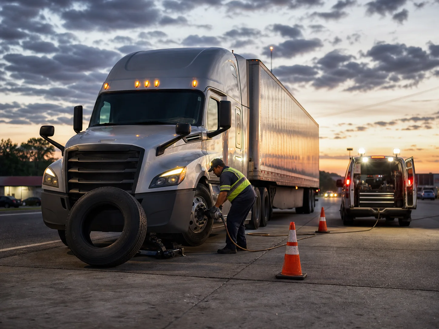 18-wheeler emergency roadside truck tire service in Brentwood MD